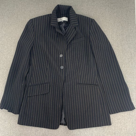 Vintage TA Travis Ayers‎ Black Blazer Sz 12 Long Sleeve 2 Button Collared Ivory - Picture 1 of 14